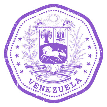Venezuela stamp with state seal or coat of arms, Latin America travel stamp, shabby postmark of Venezuela, vector
