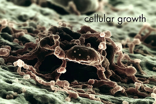 Cellular growth, specifically of cells in a tissue, is depicted. It shows a microscopic view of cell proliferation and arrangement within a biological matrix.
