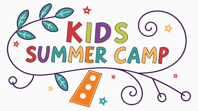 Colorful kids summer camp logo with leaf and sunscreen design