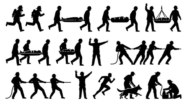 Emergency Services  Rescue Worker Silhouettes Vector Icons