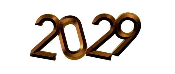 Fototapeta premium A bronze 3D rendering of the year 2029, isolated on a white background.