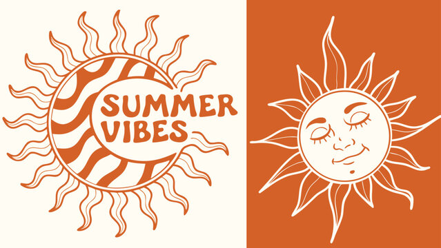 Happy smiling sun with face and rays for summer vibes illustration