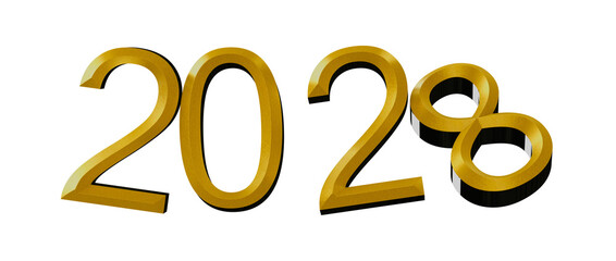 Golden 2028 text isolated against white background. Perfect for New Year greetings, event © vegefox.com