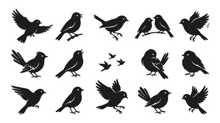 Obraz premium Black and White Bird Silhouettes - Vector Graphics for Nature Wildlife