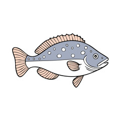 Fototapeta premium Illustration of a blue spotted fish with fins and tail in profile view