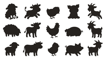 Fototapeta premium Farm Animal Silhouettes Collection for Agriculture, Livestock Kids Design