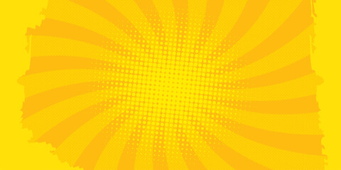 Obraz premium Pop art halftone background. Retro style background with color halftone, dots and rays. Vector illustration