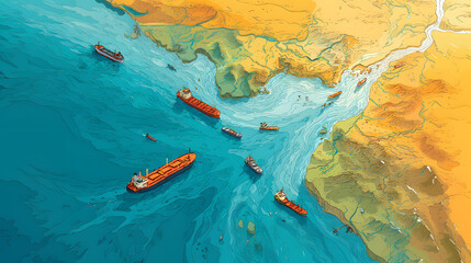Naklejka premium Ships trying to cross the Strait of Ormuz