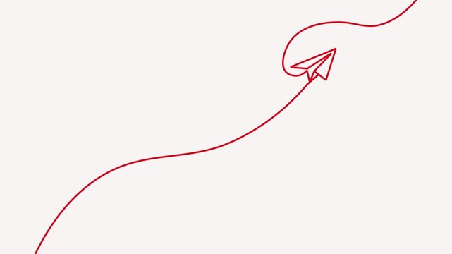 Elegant 4k animation of a paper plane drawn in a continuous line. This minimalist video represents creativity, startup growth, and simple travel.