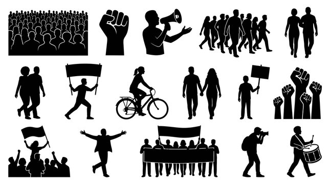 Social Justice Activism Protest People Silhouette Glyph Vector Icons Collection