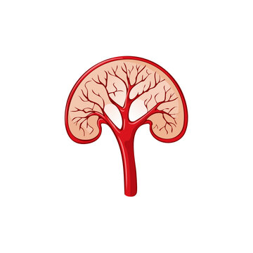 Stylized cross-section of a human kidney showing vascular tree structure anatomical illustration