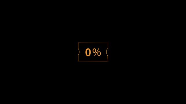 Animated 0% voucher icon with an orange outline. Animated voucher symbol with a transparent background. 4K resolution video.
