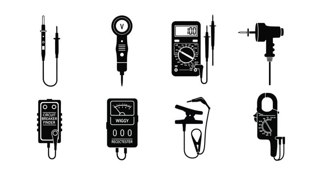 Electrical testing tools collection black silhouette high quality