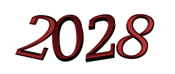 Bold red 2028 text design isolated on white, perfect for new year greetings and future-or © vegefox.com