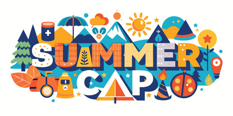 Obraz premium Colorful summer vacation illustration with caps text