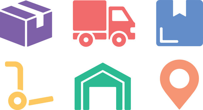 Delivery and logistics icons set including truck warehouse and boxes for shipping services