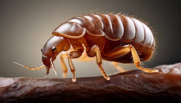 macro image of a flea for educational purposes on clean background