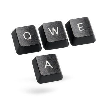 Individual keyboard keys Q, W, E, and A on transparent background
