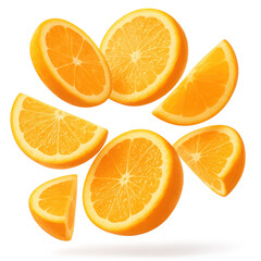 Fototapeta premium Fresh Orange Slices Scattered on Transparent Background isolated for d