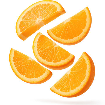 Fresh Orange Slices Falling with Transparent Background isolated for d