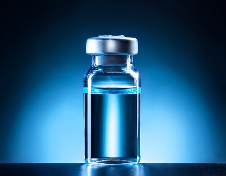 medical vial liquid medicine close up dark background glowing light macro shot pharmaceutical container sterile bottle healthcare drug storage transparent glass blue light isolated object medicine