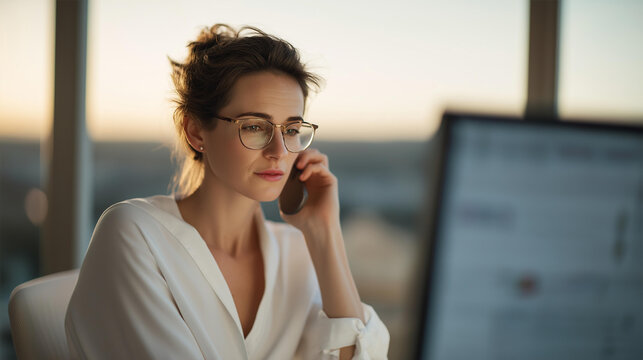 Female CFO in bare office reviewing spreadsheets with red ink lines, emergency call with bank on speakerphone, whiteboard showing negative cash runway, late afternoon sunlight