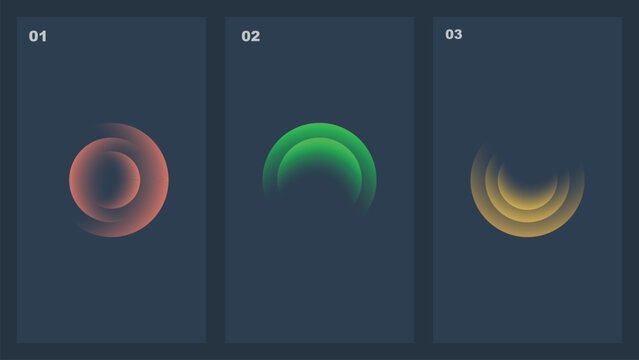 Concentric abstract circles with red green and yellow gradients on dark backdrop.