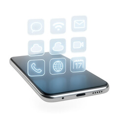 Fototapeta premium 3D Smartphone with App Icons on Transparent Background isolated for de