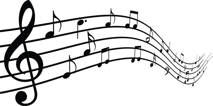 Elegant musical notes flowing with treble clef on white background