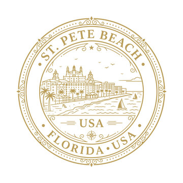 Vintage St. Pete Beach Florida emblem featuring coastal resort and palm trees vector