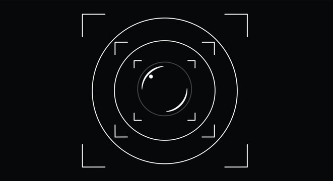 Camera lens view or focus target reticle design with concentric circles and several markers on a black background.