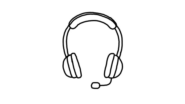 Hand drawn headset with microphone line art sketch doodle audio communication device concept alpha transparent