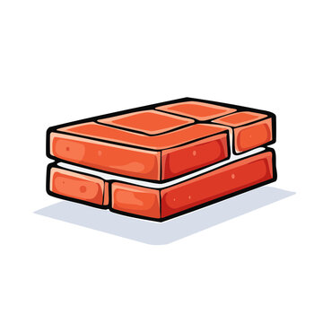 Cartoon red brick wall construction material stacked for building simple design