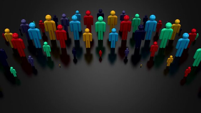 People Form a Wave. Abstract motion, 3d rendering, 4k resolution
