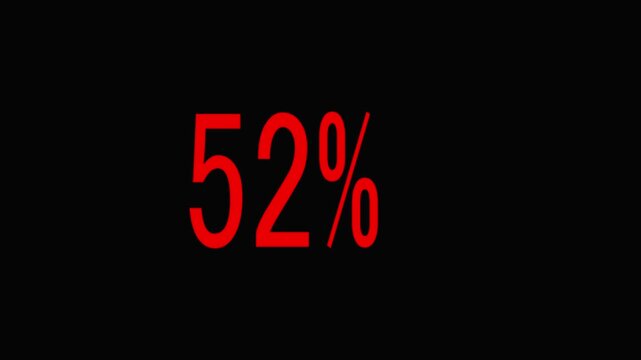 Animated red percentage counter on black background, progress, loading, data, visualization animation