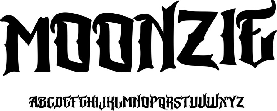 Moonzie Gothic Modern Font Alphabet &ndash; Bold Stylized Display Typeface with Dark Minimal Style for Branding, Poster Design, Streetwear Logos & Contemporary Typography Projects