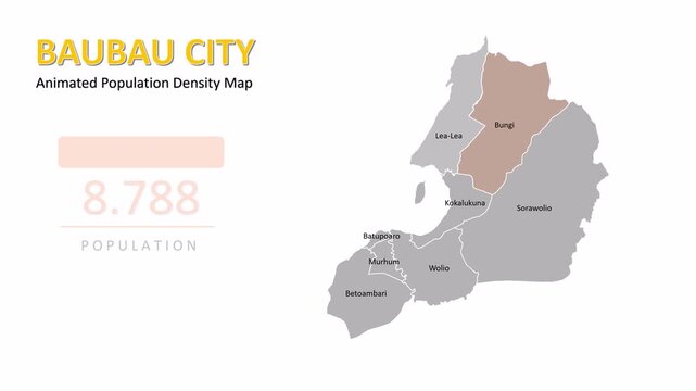 Animated population density map of Baubau City, Indonesia, showing urban distribution, growth patterns, and regional data with dynamic motion graphics for presentations, research, and storytelling.