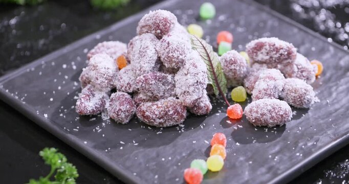 Creative and exquisite business lunch coconut and purple sweet potato rolls