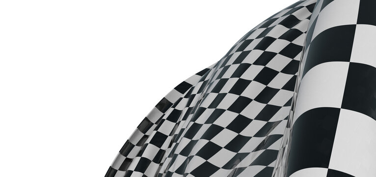 Close-up of a checkered flag waving in the wind, perfect for concepts of speed, racing, success, and competition. Ideal