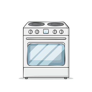 Retro white electric stove with glass oven door and circular burners