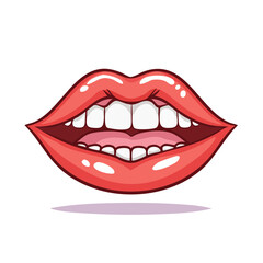 Fototapeta premium Stylized illustration of luscious red lips slightly parted revealing perfect white teeth with a glossy shine