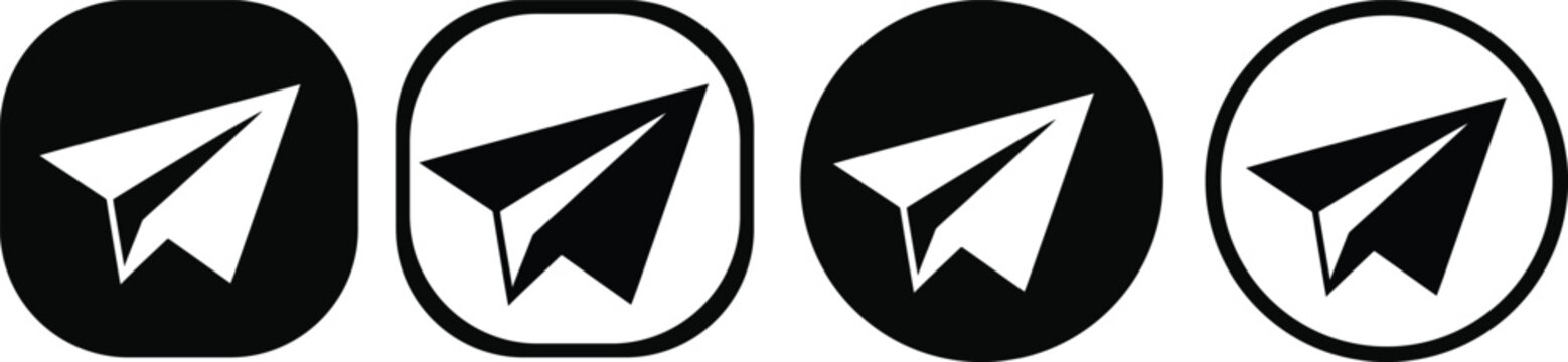Telegram paper plane icons in rounded square frames black and white messaging app symbols collection minimalist design style