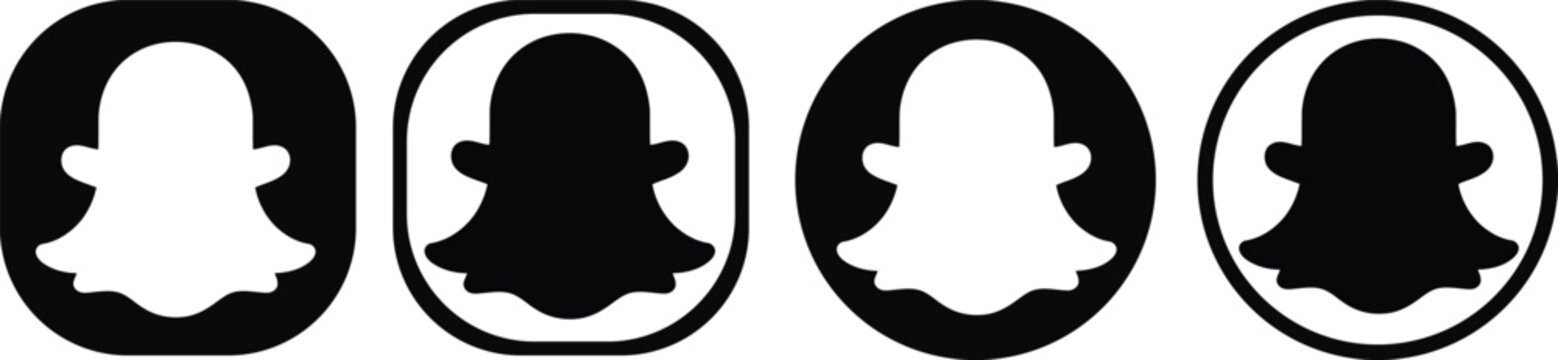 Snapchat ghost icons in rounded square frames black and white social media symbols collection minimalist design style