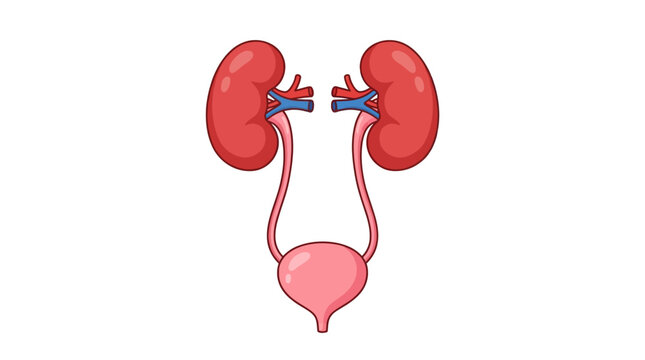 Illustration of the human urinary system including kidneys, ureters, and bladder on a white background
