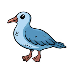 Fototapeta premium Cute cartoon blue bird with big eyes and webbed feet on white background