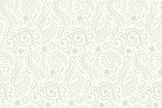 Silver grey elegant floral scroll pattern background with background, seamless