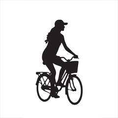 Obraz premium A black vector illustration of a woman cyclist riding a mountain bike silhouette for sports and outdoor activity