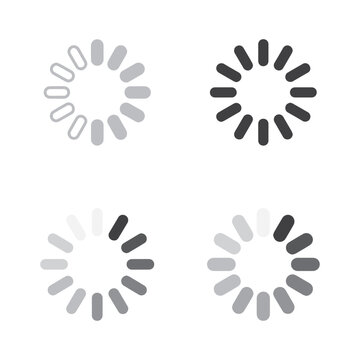 Four circular loading indicators with varying degrees of completion and shading are presented on a clean white background, symbolizing progress and waiting.