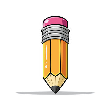 Illustration of a stubby yellow pencil with a pink eraser and sharp point