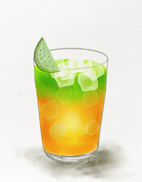 Fresh Lime Mojito Cocktail Green Refreshing Drink, Rainbow Mojito Cocktail Colorful Lime Fresh Drink, Summer Cute Illustration